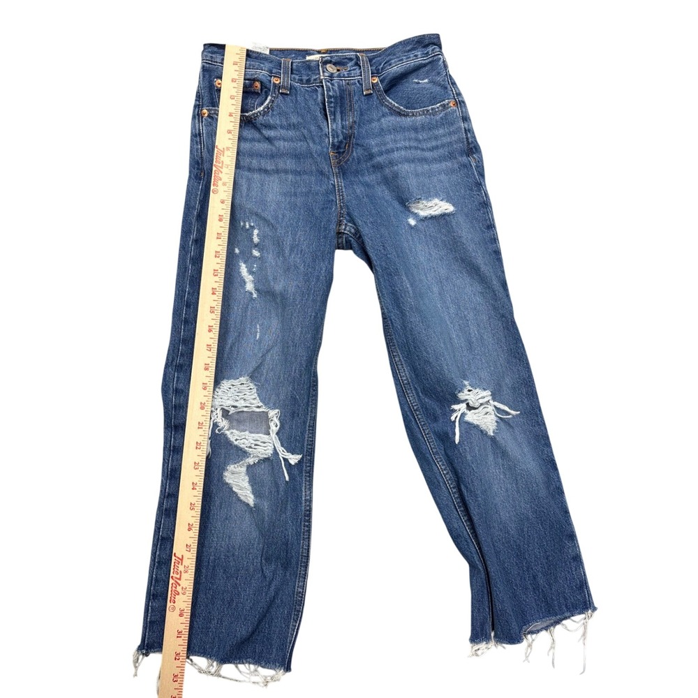Levi's Low Pro Straight Leg Jeans Women's Size 25 Blue Distressed Ripped - Picture 13 of 16
